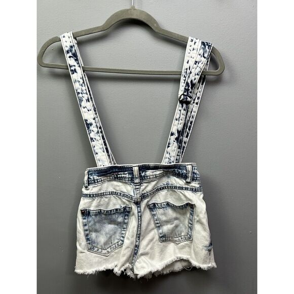 Tinseltown Denim Acid Washed‎ Bib Overall Jean Shorts Shortalls Womens XS - Picture 2 of 6